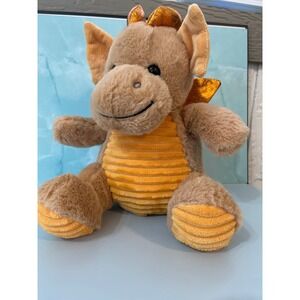 Cute & Cuddly Plush Dragon Stuffed Animal Toy Tan Gold Sparkle Wings